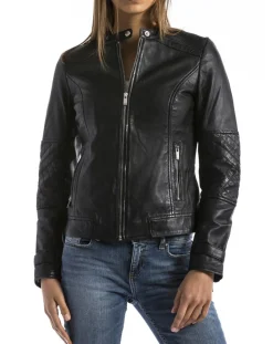 Femme Blue Wellford Veste en Cuir Euphrate noire