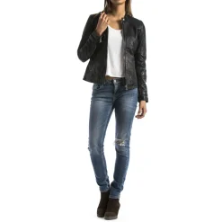 Femme Blue Wellford Veste en Cuir Euphrate noire