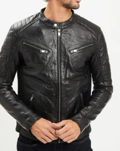 Homme Chyston Veste en Cuir Flash noire