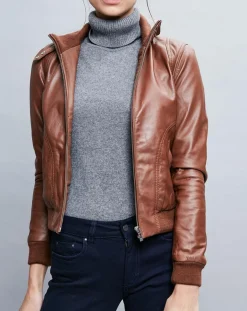 Femme Chyston Veste en Cuir Gema cognac