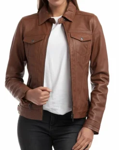 Outlet Chyston Veste en Cuir Idaline cognac