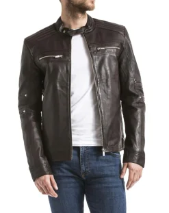 Homme Blue Wellford Veste en Cuir Idannus marron