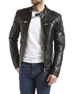 Homme Blue Wellford Veste en Cuir Idannus noire