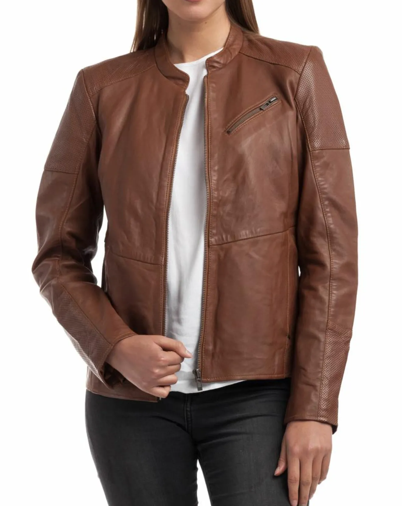 Femme Chyston Veste en Cuir Ivette cognac