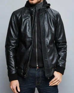 Homme Chyston Veste en Cuir Jack noire