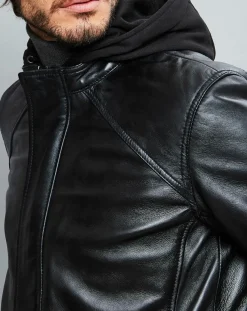 Homme Chyston Veste en Cuir Jack noire