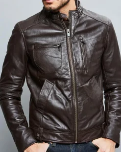 Hot Chyston Veste en Cuir Jacky marron