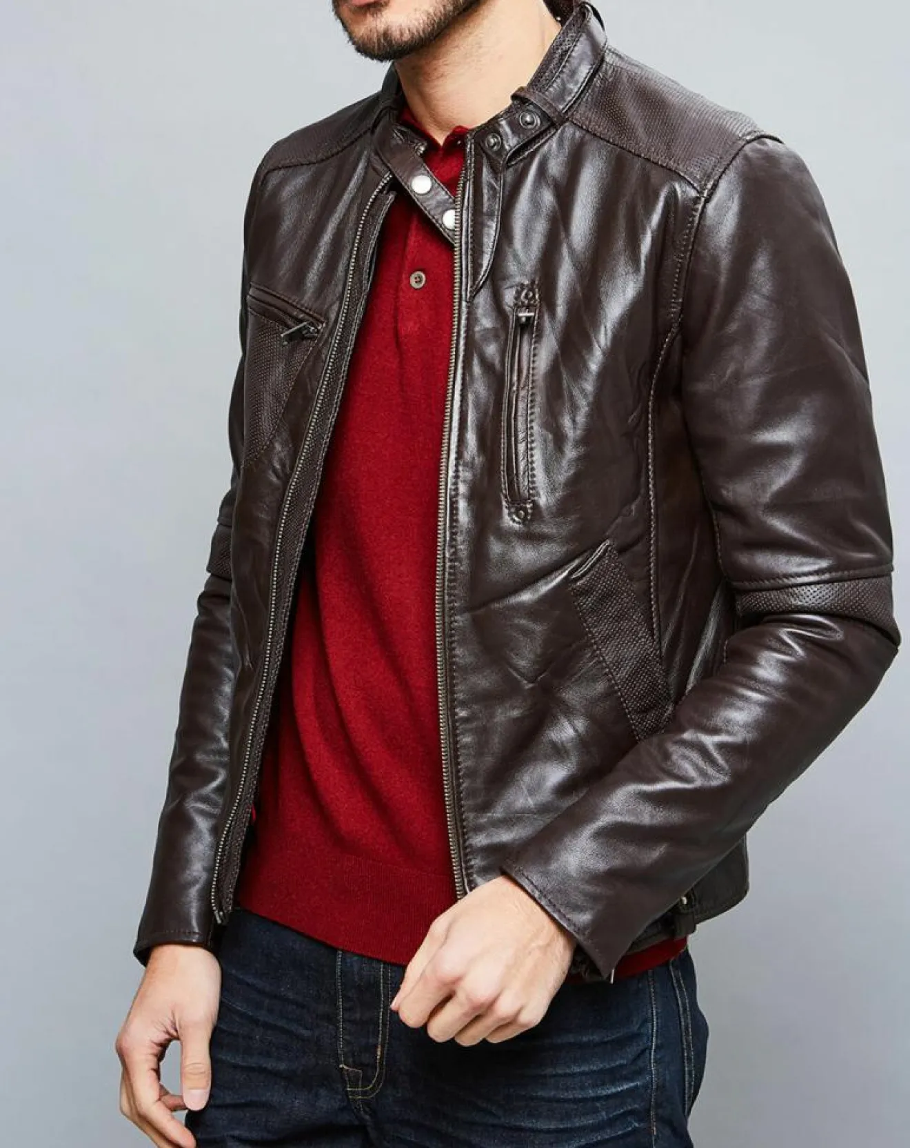 Hot Chyston Veste en Cuir Jacky marron