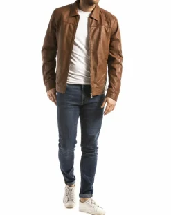 Sale Blue Wellford Veste en Cuir Koluton cognac