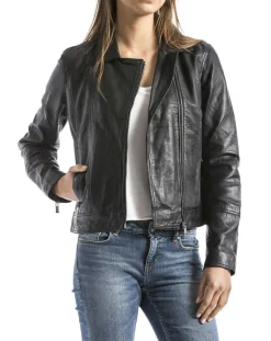 Femme Blue Wellford Veste en cuir Laita noire