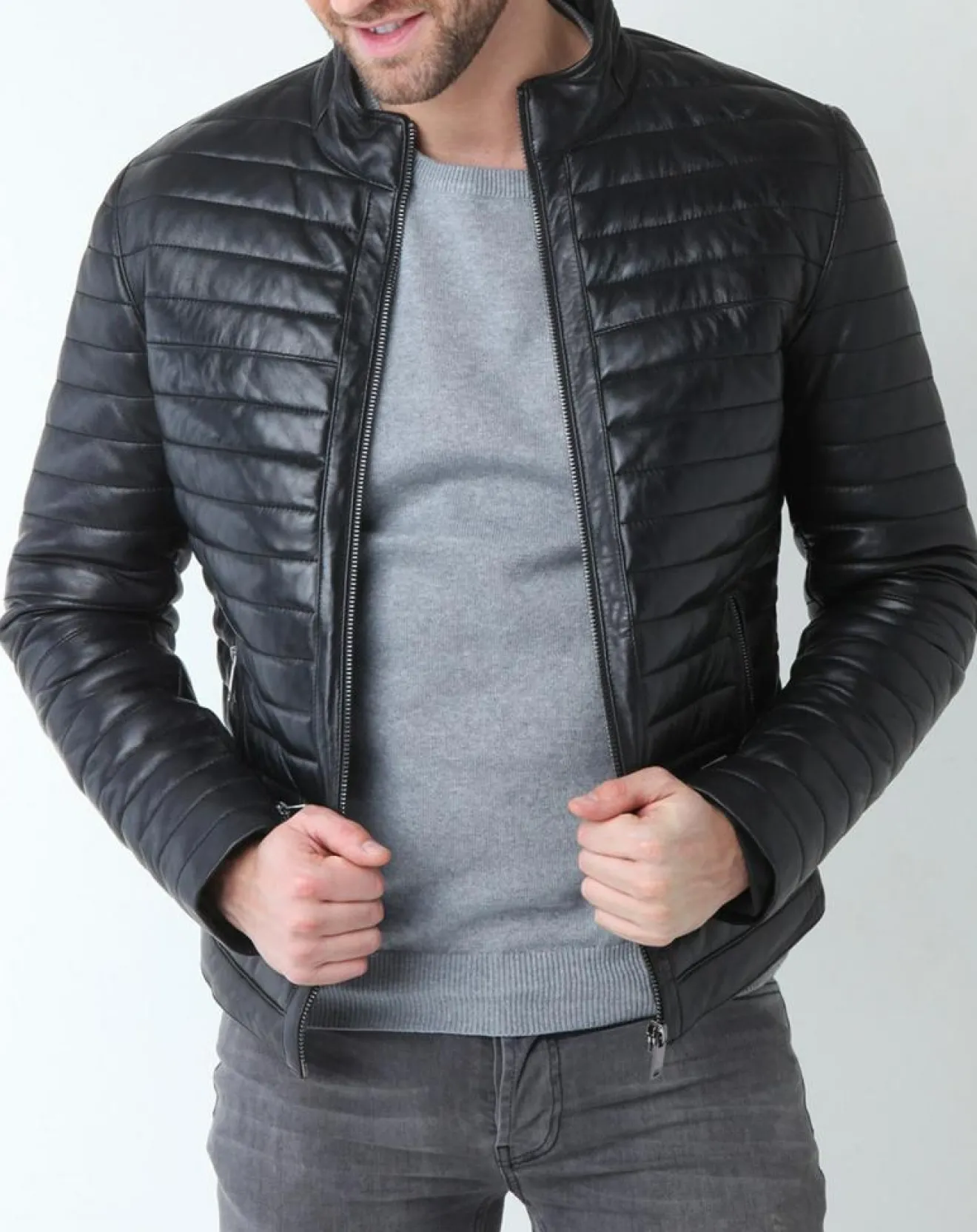 Hot Chyston Veste en Cuir Lazare noire