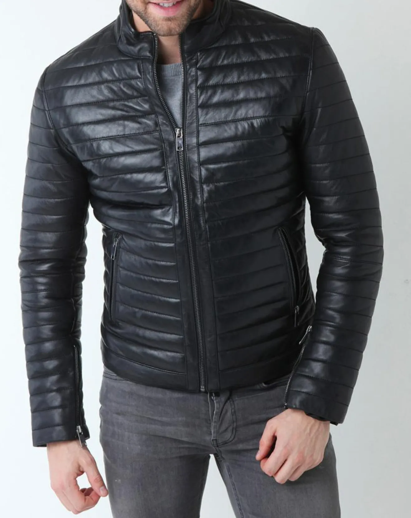 Hot Chyston Veste en Cuir Lazare noire