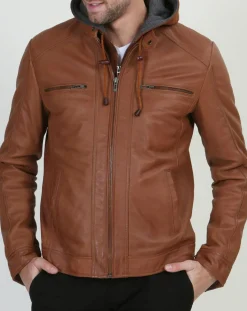 Homme Chyston Veste en Cuir Leif cognac