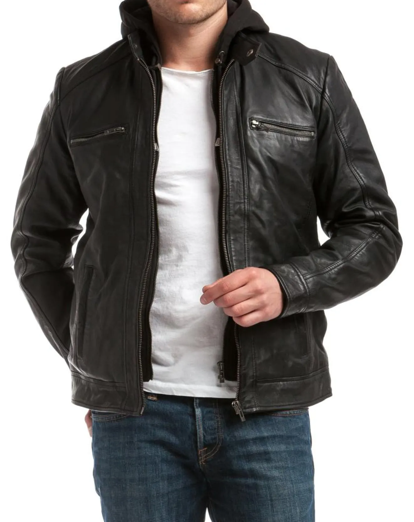 Homme Chyston Veste en Cuir Leif noire
