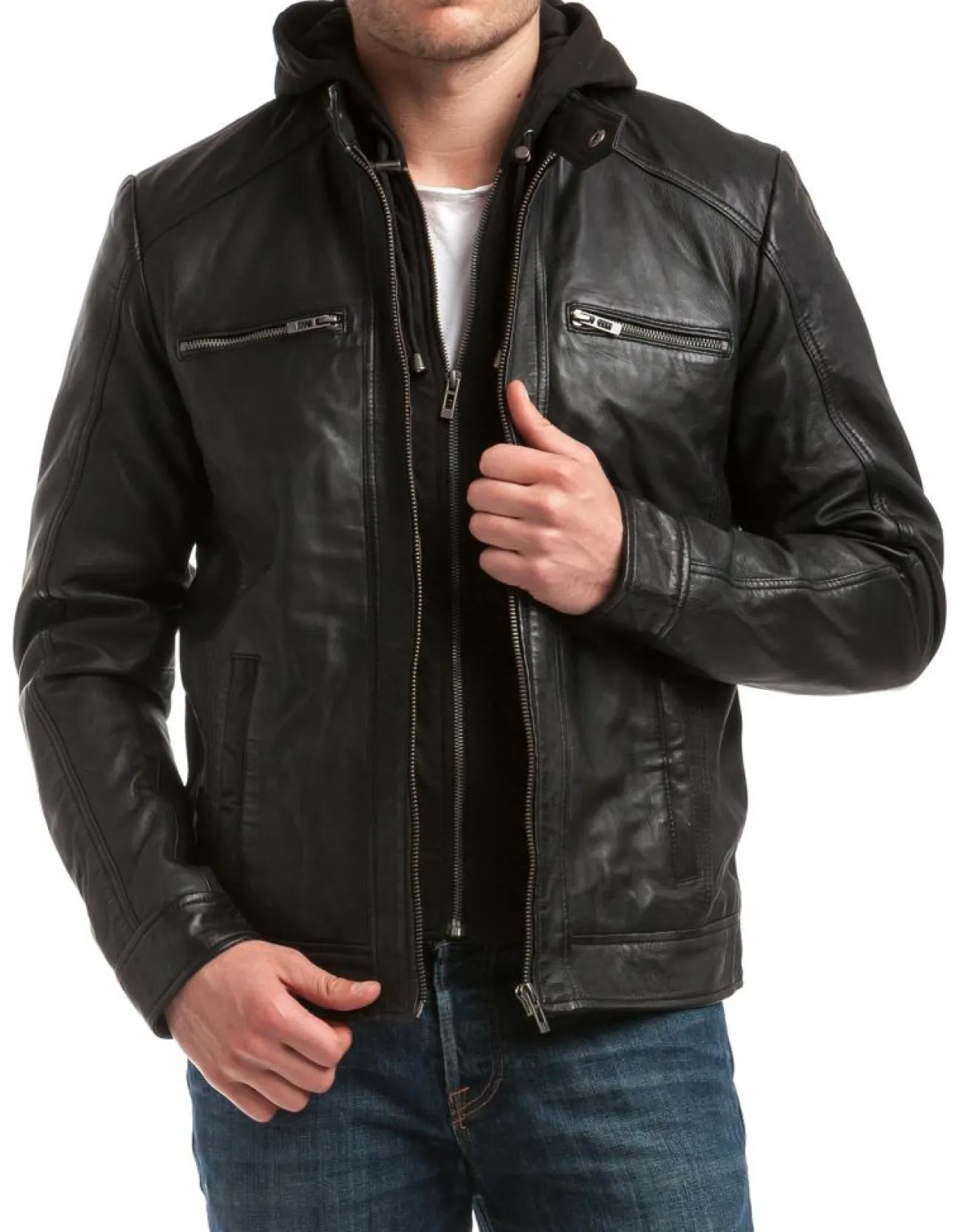 Homme Chyston Veste en Cuir Leif noire