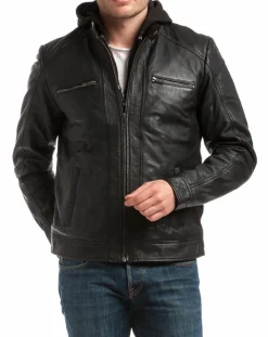 Homme Chyston Veste en Cuir Leif noire