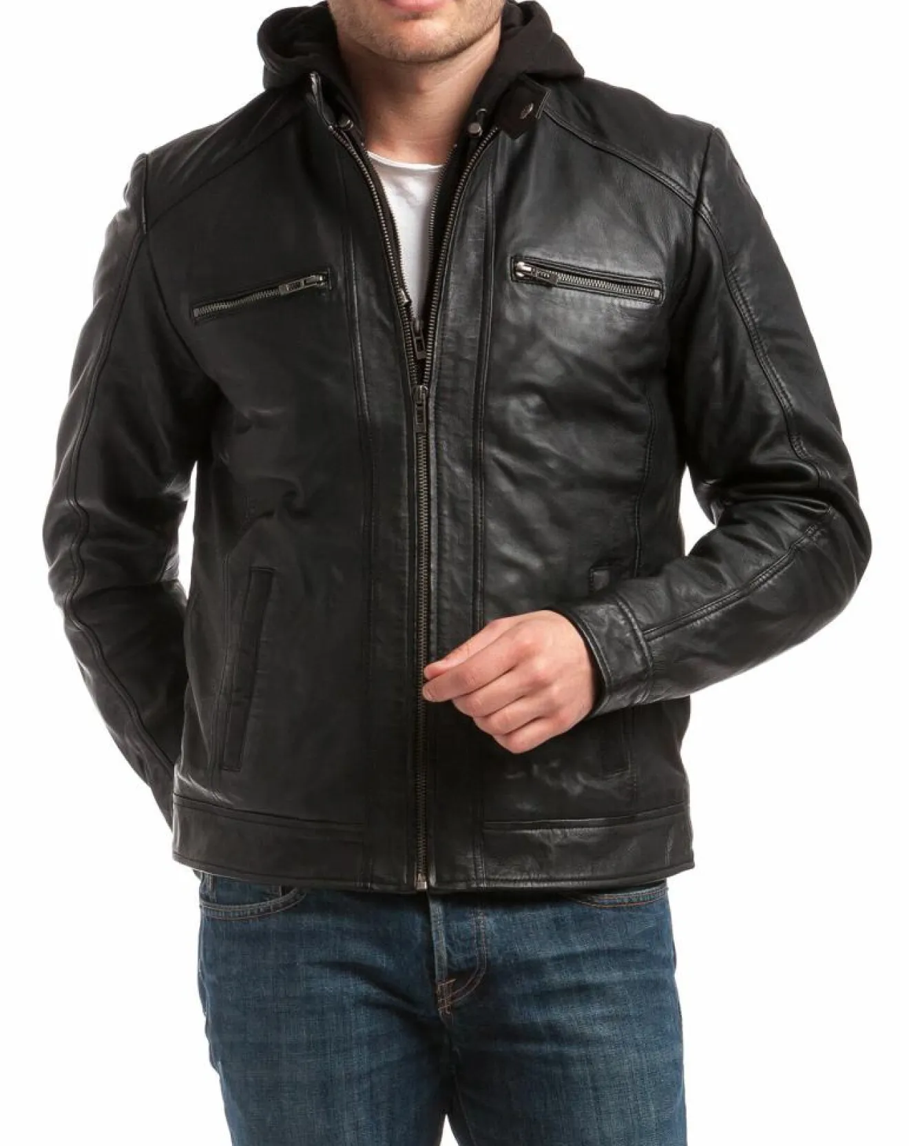 Homme Chyston Veste en Cuir Leif noire