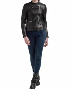 Femme Blue Wellford Veste en Cuir Leonie noire