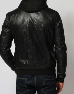 Homme Chyston Veste en Cuir Lucas noire
