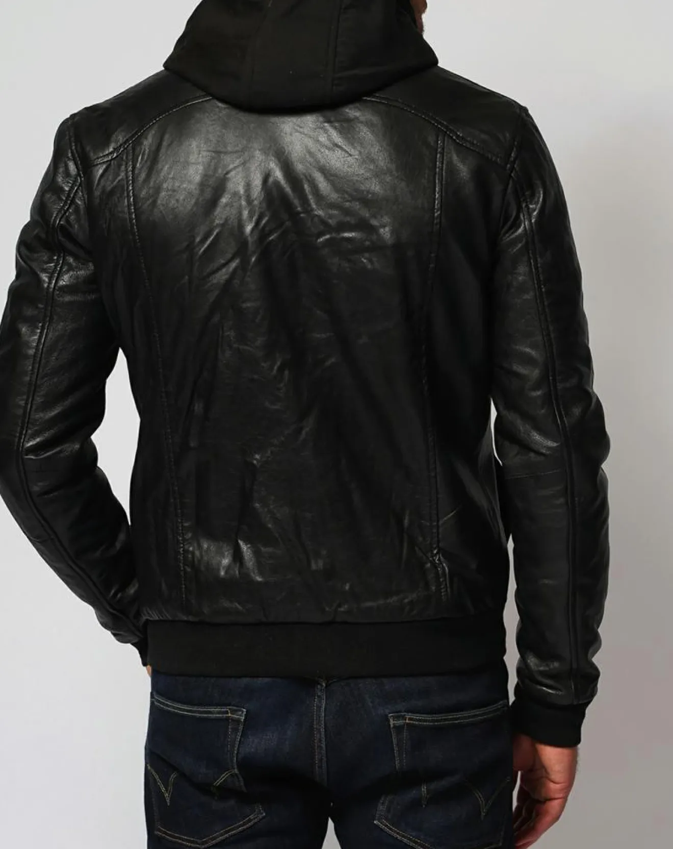 Homme Chyston Veste en Cuir Lucas noire