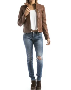 Femme Blue Wellford Veste en Cuir Madeira cognac