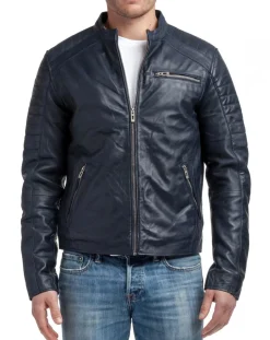 Sale Chyston Veste en Cuir Manuel bleu marine