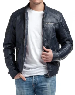 Sale Chyston Veste en Cuir Manuel bleu marine