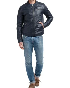 Sale Chyston Veste en Cuir Manuel bleu marine