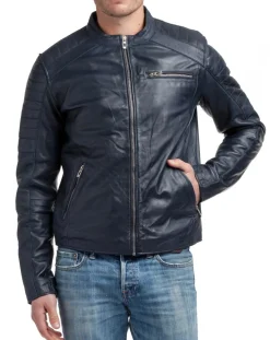 Sale Chyston Veste en Cuir Manuel bleu marine