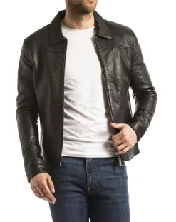 Homme Blue Wellford Veste en Cuir Mekong noire