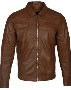 Homme Blue Wellford Veste en Cuir Micky cognac