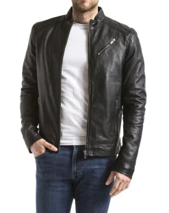 Homme Blue Wellford Veste en Cuir Mino noire