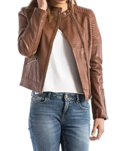 Femme Blue Wellford Veste en Cuir Narmada cognac