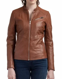 Femme Blue Wellford Veste en Cuir Nova cognac