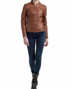Femme Blue Wellford Veste en Cuir Nova cognac