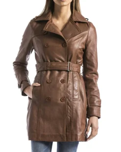 Femme Blue Wellford Veste en Cuir Oka cognac