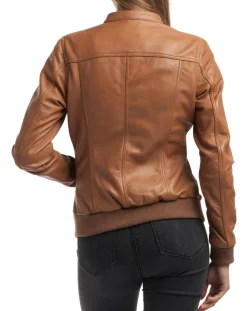 Femme Chyston Veste en Cuir Olive cognac