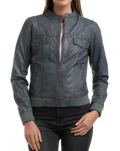 Femme Chyston Veste en Cuir Olive grise