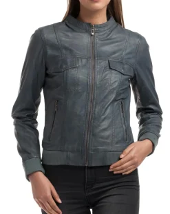 Femme Chyston Veste en Cuir Olive grise