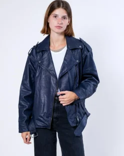 Femme Blue Wellford Veste en Cuir Oversize Carolane bleue