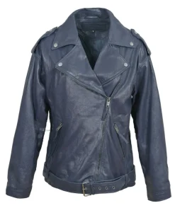 Femme Blue Wellford Veste en Cuir Oversize Carolane bleue