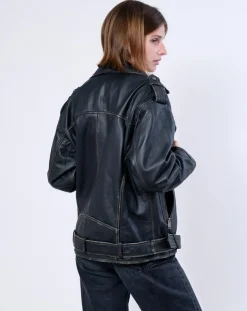 Femme Blue Wellford Veste en Cuir Oversize Carolane noir ruboff