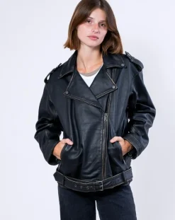 Femme Blue Wellford Veste en Cuir Oversize Carolane noir ruboff