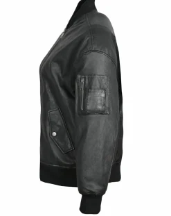 Femme Blue Wellford Veste en Cuir Oversize Cassylia noire