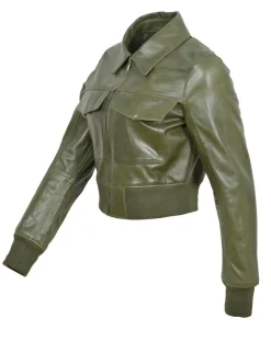 Femme Blue Wellford Veste en Cuir Oversize Inaya verte