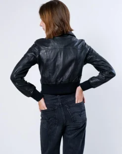 Outlet Blue Wellford Veste en Cuir Oversize Inaya noire