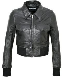 Outlet Blue Wellford Veste en Cuir Oversize Inaya noire