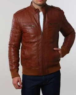 Online Chyston Veste en Cuir Pat cognac