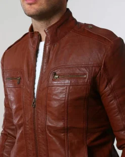 Online Chyston Veste en Cuir Pat cognac