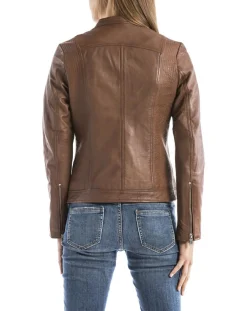 Femme Blue Wellford Veste en Cuir Pearl cognac